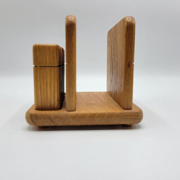 Vintage Kamenstein Wooden Salt & Pepper Shakers With Napkin Holder Thailand - Picture 4 of 12